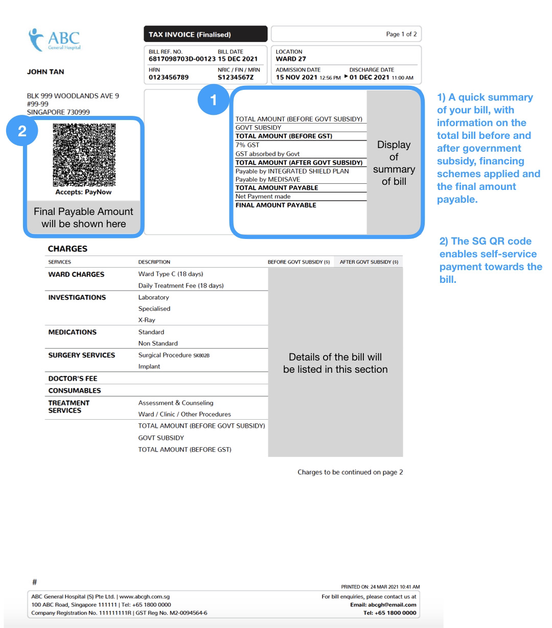 A quick summary of the total bill will be provided.