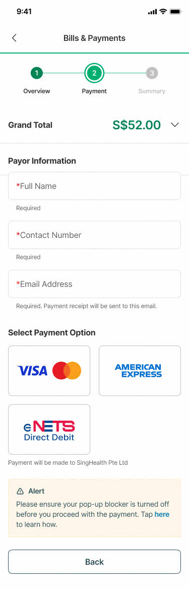 HealthHub Payment Details