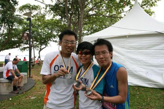 Jane Chiew, in the middle, always tries to squeeze in time for exercise despite a busy day.