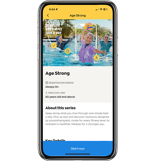 Step 3: Click &ldquo;Start now&rdquo; to start your Age Strong journey!