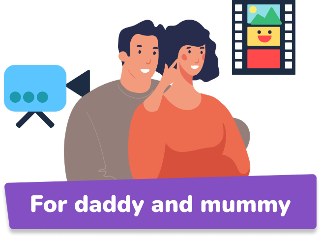 Two parents with the text “For daddy and mummy”.