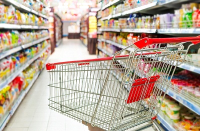 Empty cart in a supermarket.