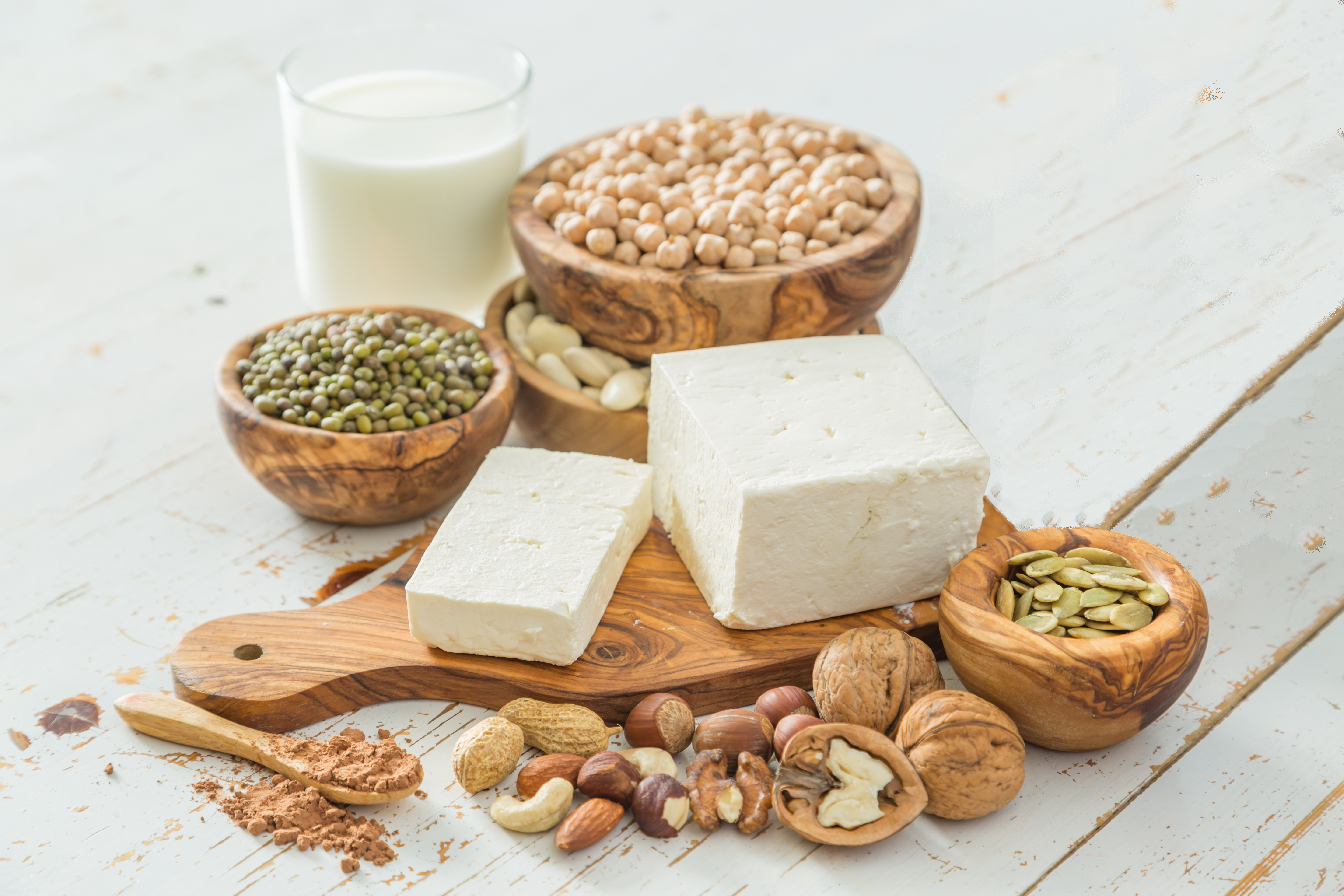 Plant-based protein: tofu, nuts, beans, lentils and low-fat milk