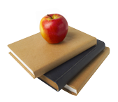 An apple placed on top of books