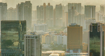 View of Singapore City with a hazy sunset