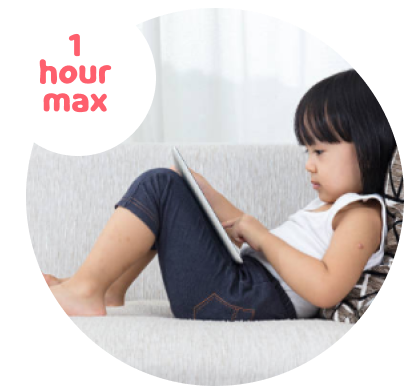 Children between 18 and 36 months should have no more than 1 hour of passive viewing screen time each day.