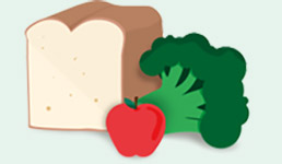 Wholegrains bread, Fruits and Vegetables