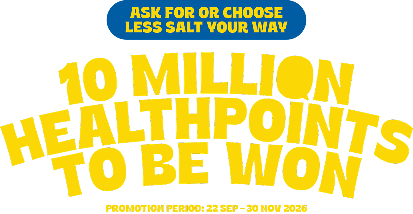 Graphic promoting lower-sodium choices, featuring a “10 Million Healthpoints to be Won” campaign and encouraging people to choose less salt.