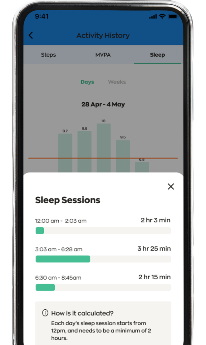 3. You can also tap on each bar to find out the breakdown of your day’s sleep