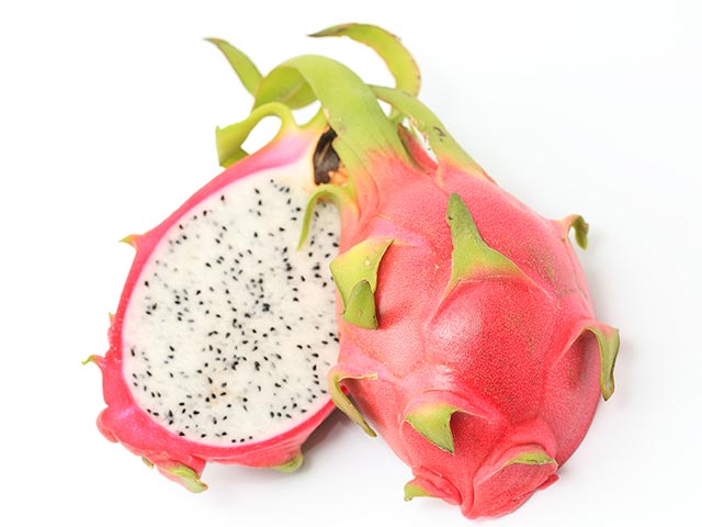 close up of a dragonfruit cut in half