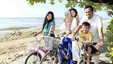 Family cycling together to maintain a healthy body weight