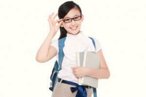 Young girl prepared for back-to-school season.