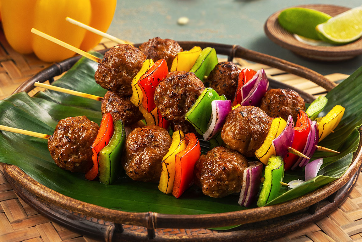 Grilled Meatball Skewers with Vegetables