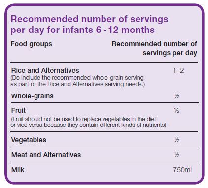 How much food at 6 to 12 months?