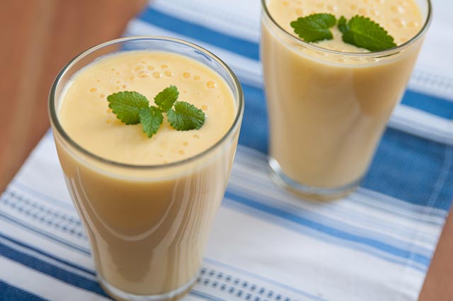 smoothie garnished with leaves