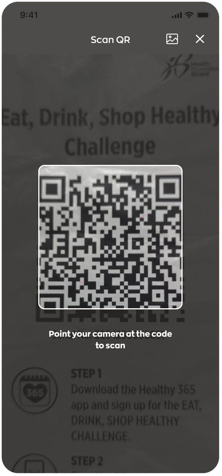 SCAN QR CODE WITH HEALTHY 365 APP
