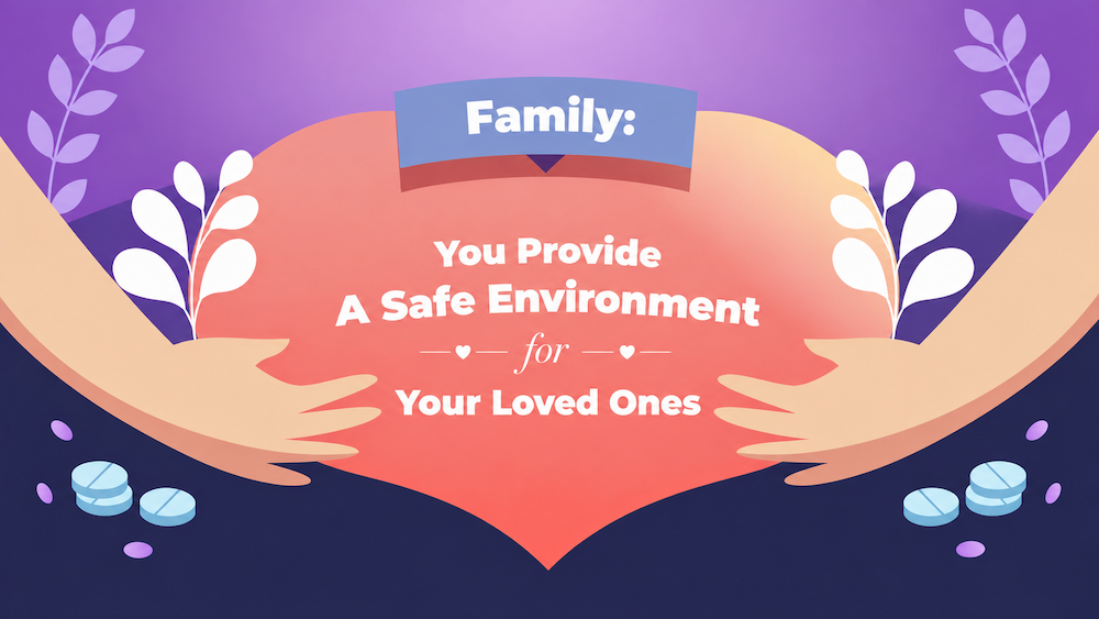 Illustration of protective hands surrounding a heart, with the message “Family: You Provide a Safe Environment for Your Loved Ones”.