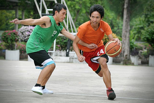 Playing sports like basketball with friends reduces our stress levels.