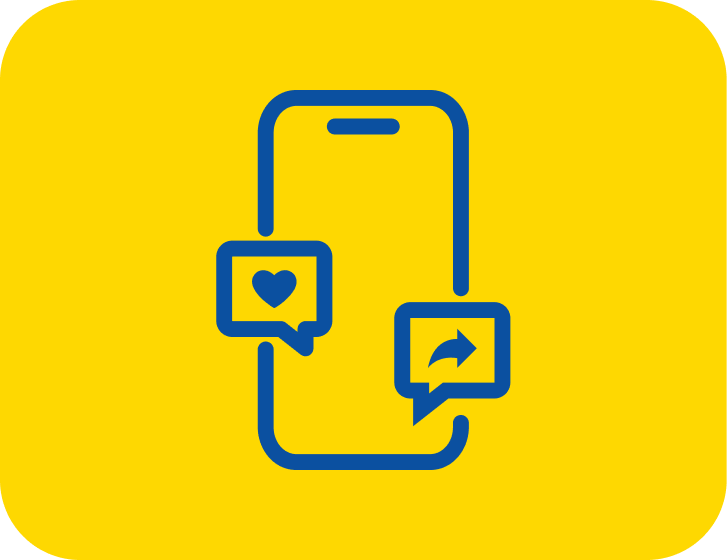 Illustration of a smartphone with like and share icon.
