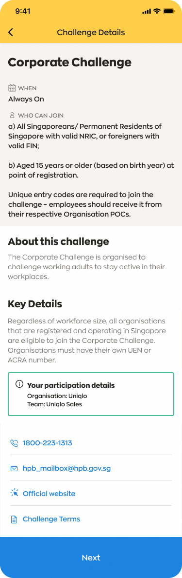 Read the challenge details and agree to the Terms and Conditions of the Corporate Challenge.