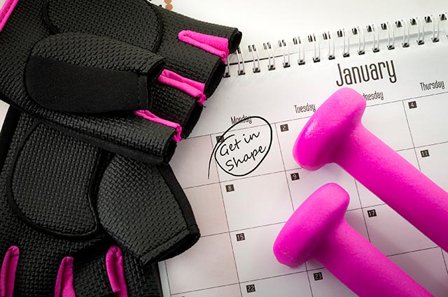 Set realistic exercise goals and track using a calendar