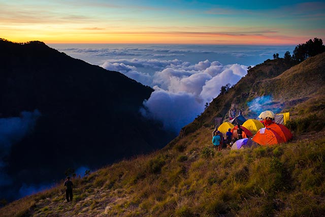 Mount Rinjani Crater, Lake at Sunrise